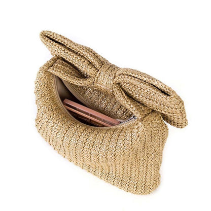 Bolso de Paja con Lazo Decorativo