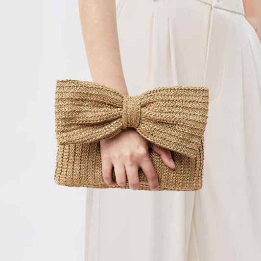 Bolso de Paja con Lazo Decorativo