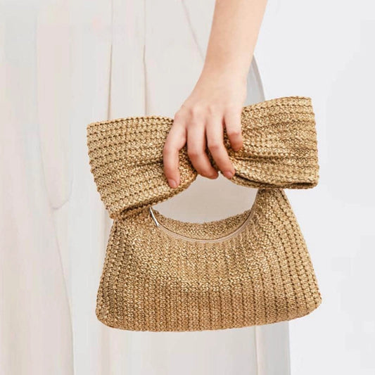 Bolso de Paja con Lazo Decorativo