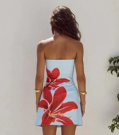 Minivestido Bandeau con Estampado Floral