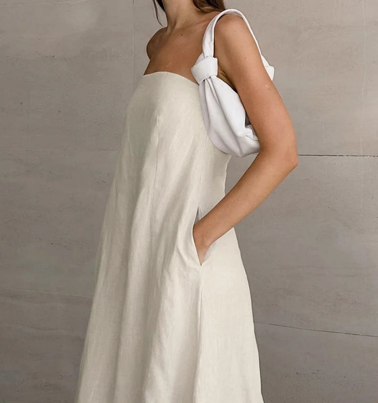 Vestido Bandeau con Hombros Descubiertos en Color Liso