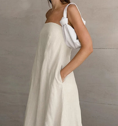 Vestido Bandeau con Hombros Descubiertos en Color Liso