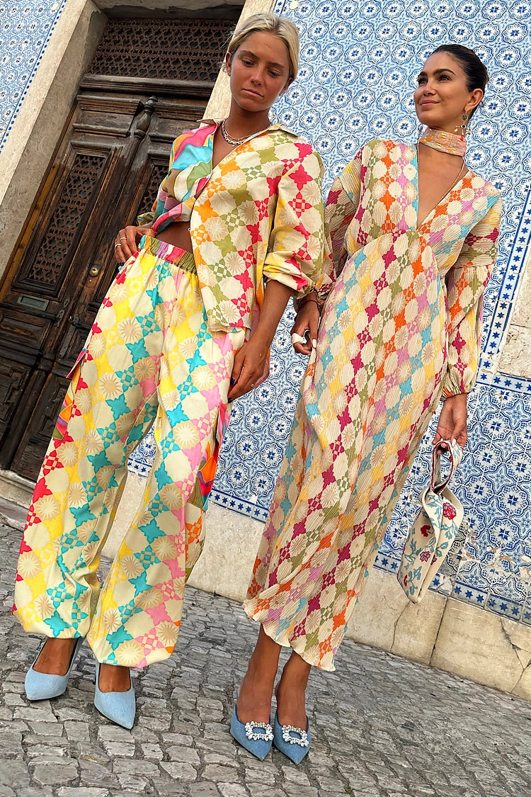 Vestido Bohemio con Estampado y Mangas Abullonadas