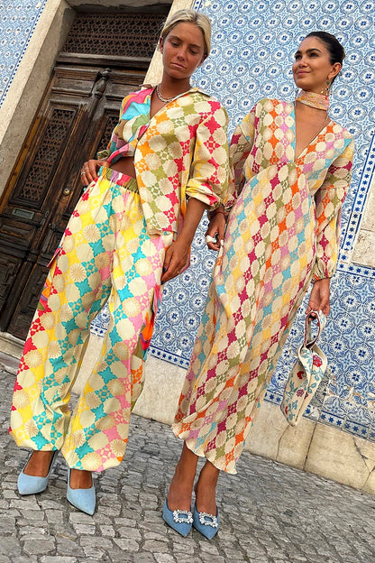 Vestido Bohemio con Estampado y Mangas Abullonadas