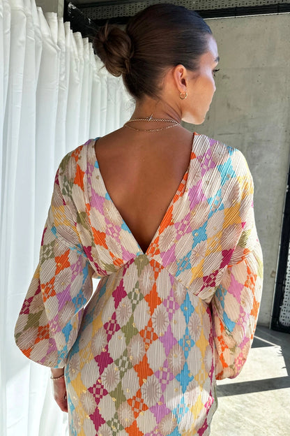 Vestido Bohemio con Estampado y Mangas Abullonadas