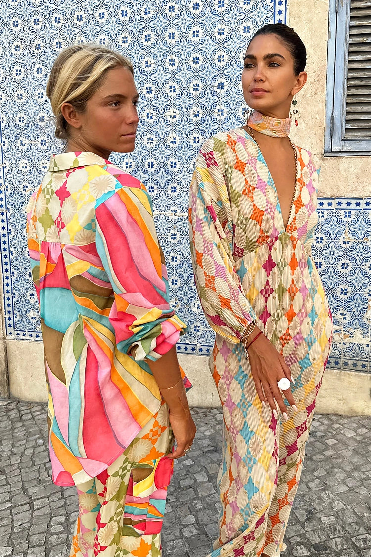 Vestido Bohemio con Estampado y Mangas Abullonadas