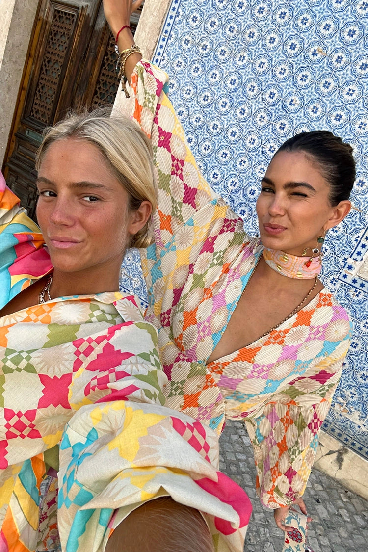 Vestido Bohemio con Estampado y Mangas Abullonadas