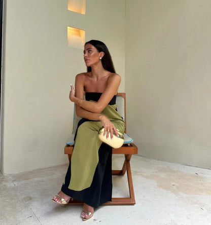 Vestido Largo Bandeau con Estampado Floral