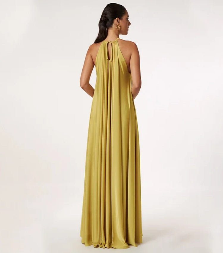 Vestido Largo en Color Liso con Cordones