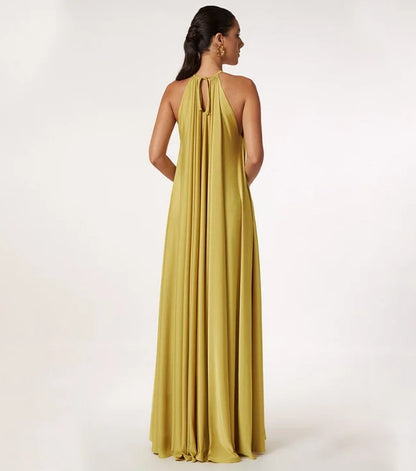 Vestido Largo en Color Liso con Cordones
