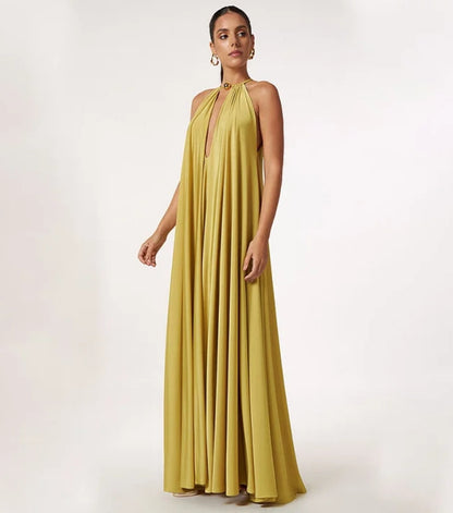Vestido Largo en Color Liso con Cordones