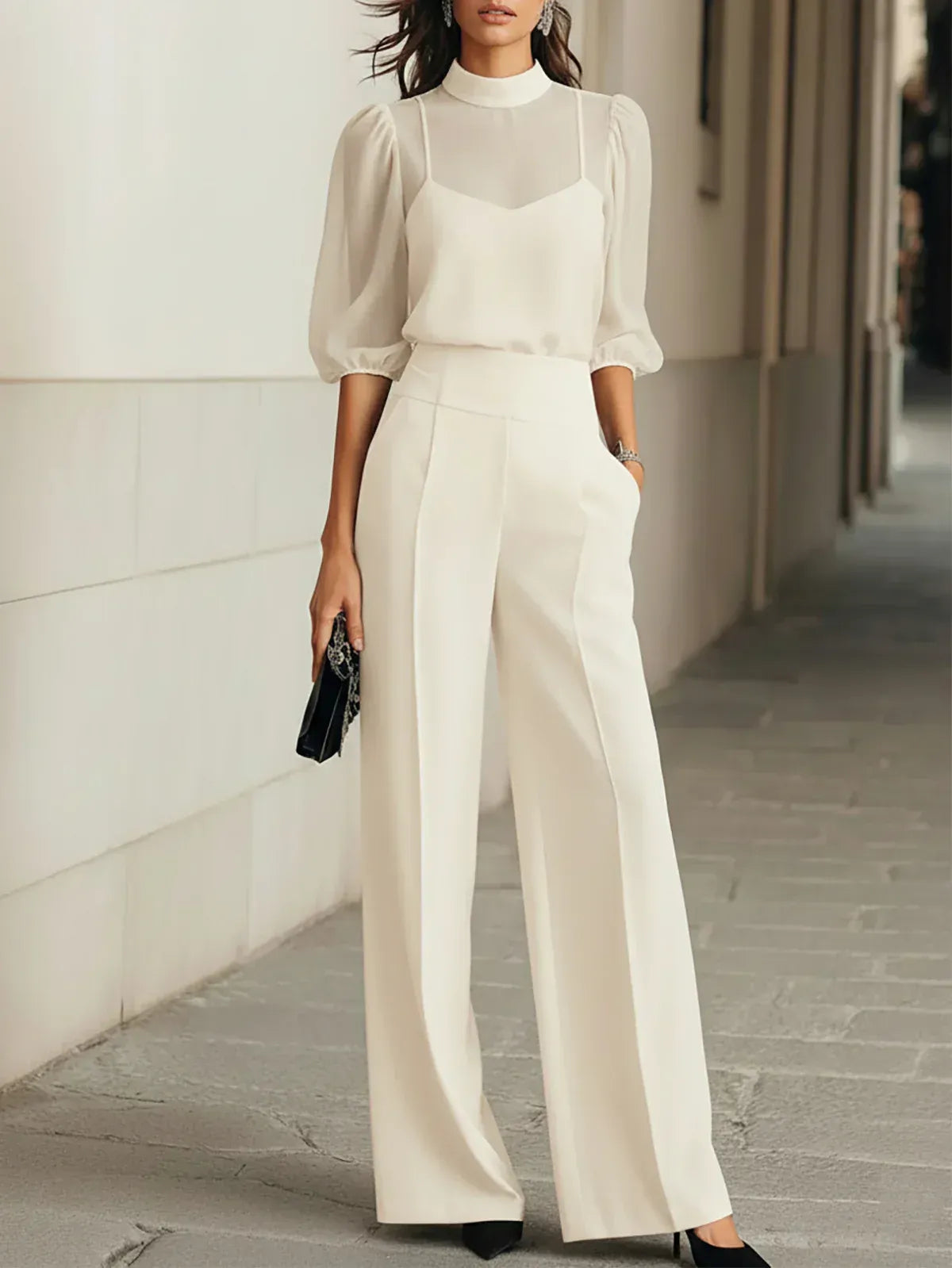 Ensemble 3 pièces mousseline noir Lissora — Constance