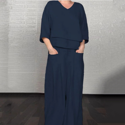 Ensemble Liza Lissora — top drapé ourlet asymétrique